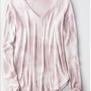 Soft ribbed tie dye pink and cream shirt.